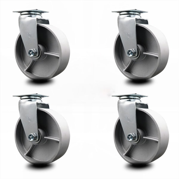 6 Inch Semi Steel Cast Iron Wheel Swivel Caster Set with Roller Bearings SCC